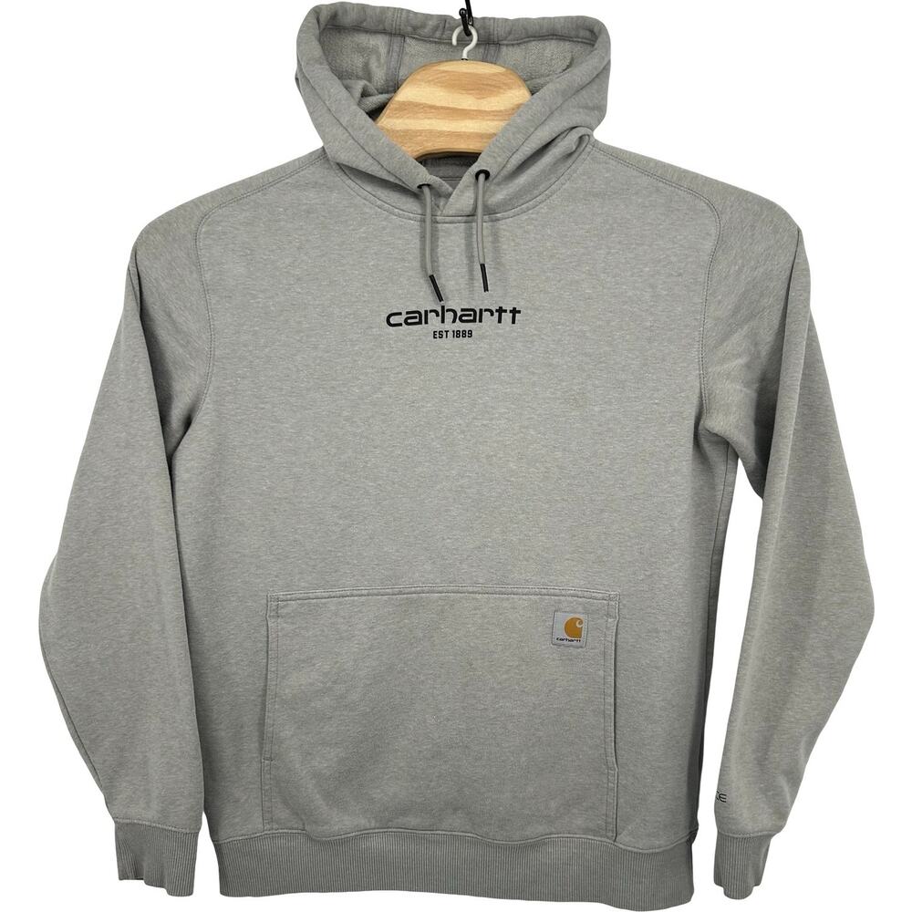 Men's Grey Carhartt Force Relaxed Fit Lightweight Logo Graphic Hoodie Sz Medium